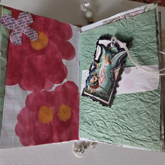 Embroidered White Journal  Handmade with Beaded Charm Free Jewelry Inside - Picture 11 of 16